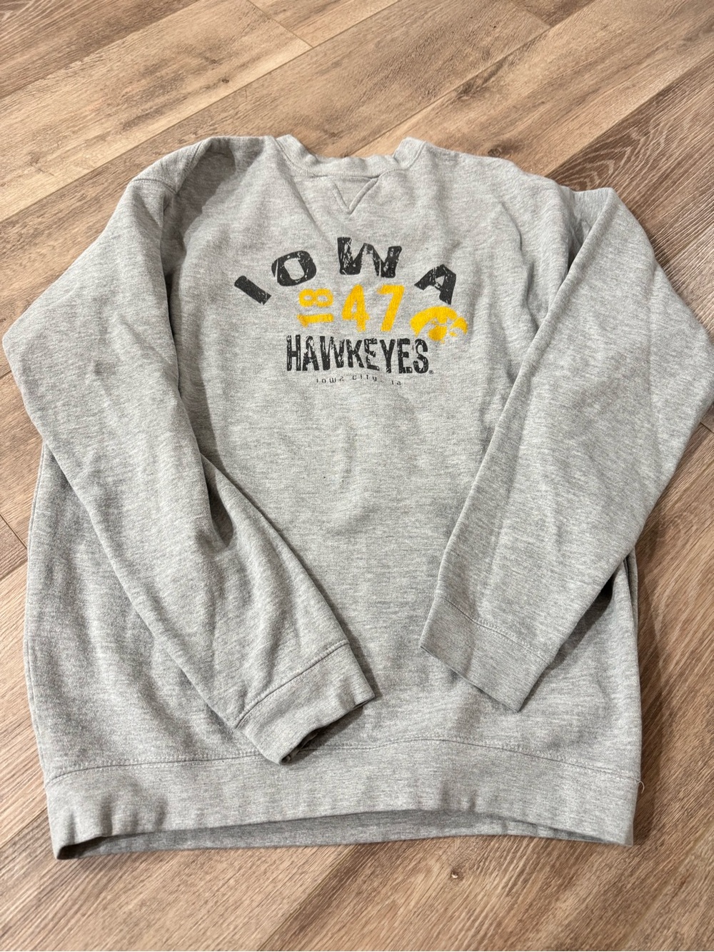 J. America Gray Crewneck Sweatshirt with Black and Yellow Iowa Graphic